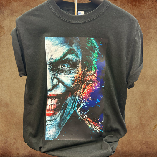 Black tee with J print.